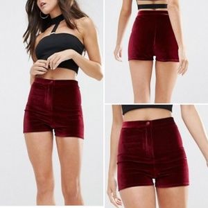 ASOS | Shorts | Asos Maroon High Waisted Velvet Shorts | Poshmark